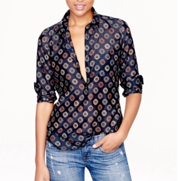 J. Crew Tops - J. Crew Foulard Print Cotton Silk Popover Shirt